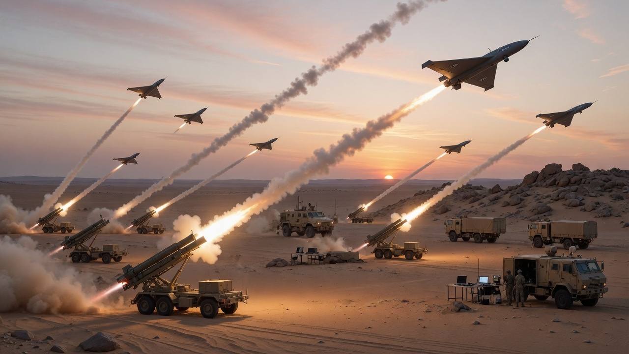 LUCAS autonomous drones launching from mobile platforms in a desert strike