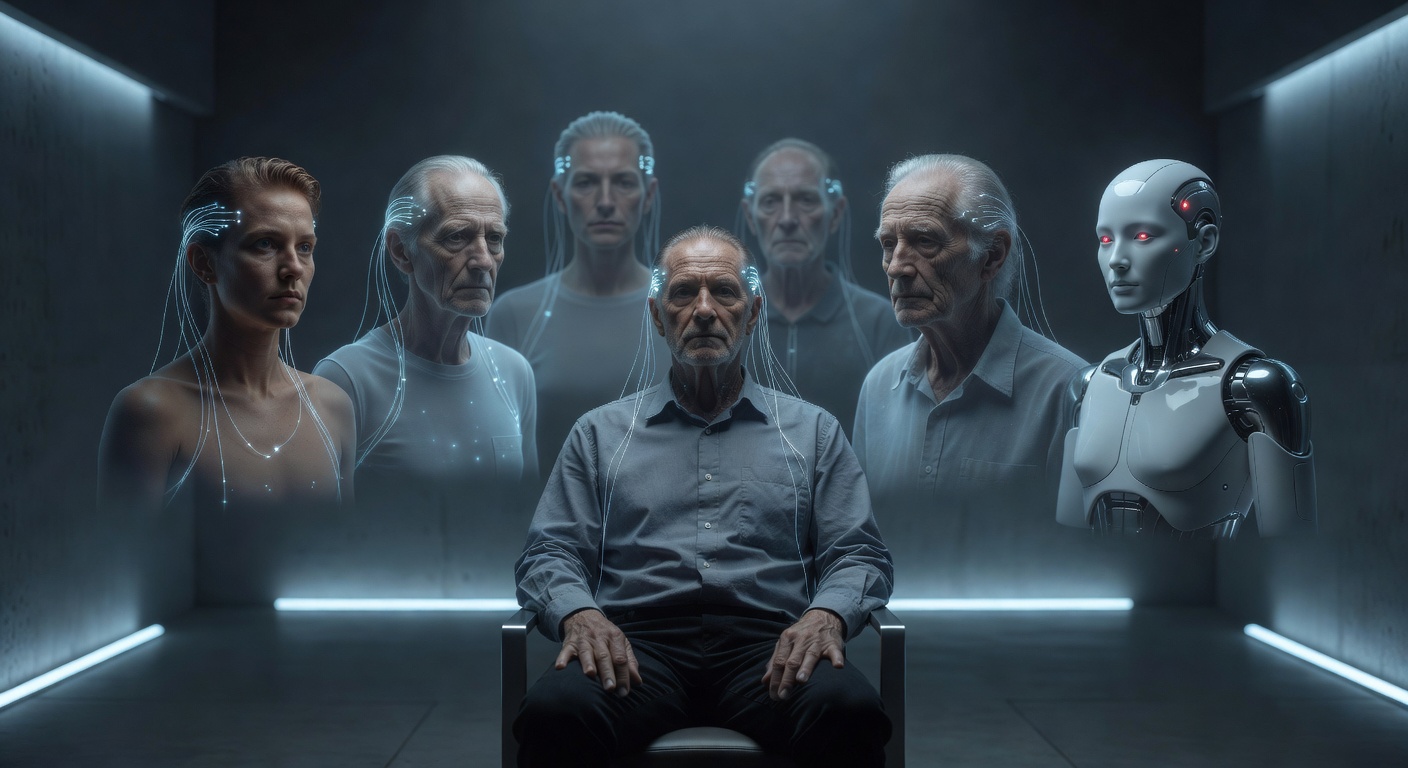 A tiny human figure before a vast orbital data center and manufacturing swarm glowing against the curve of the Earth, 2050s. Steering intelligence at scales no single mind was built for.