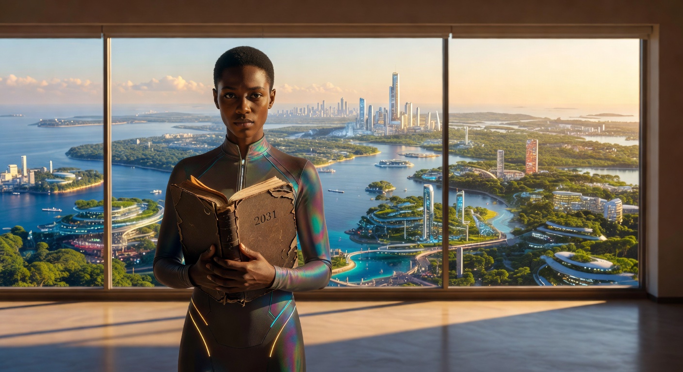 A person in 2073 looking at an old journal from 2031. Continuity with a self that no longer exists in the same form.